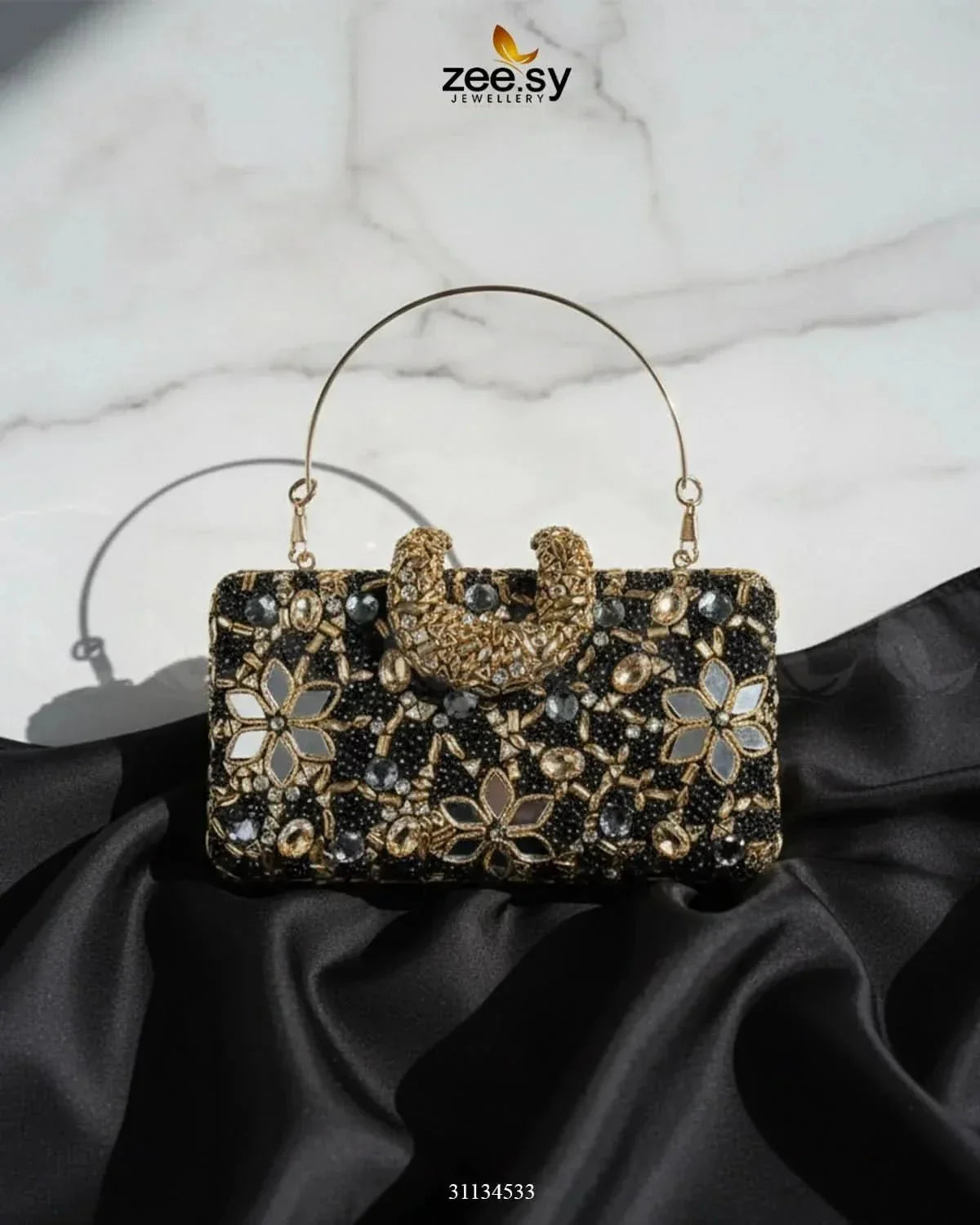Floral Crystal Cocktail Clutch Bag