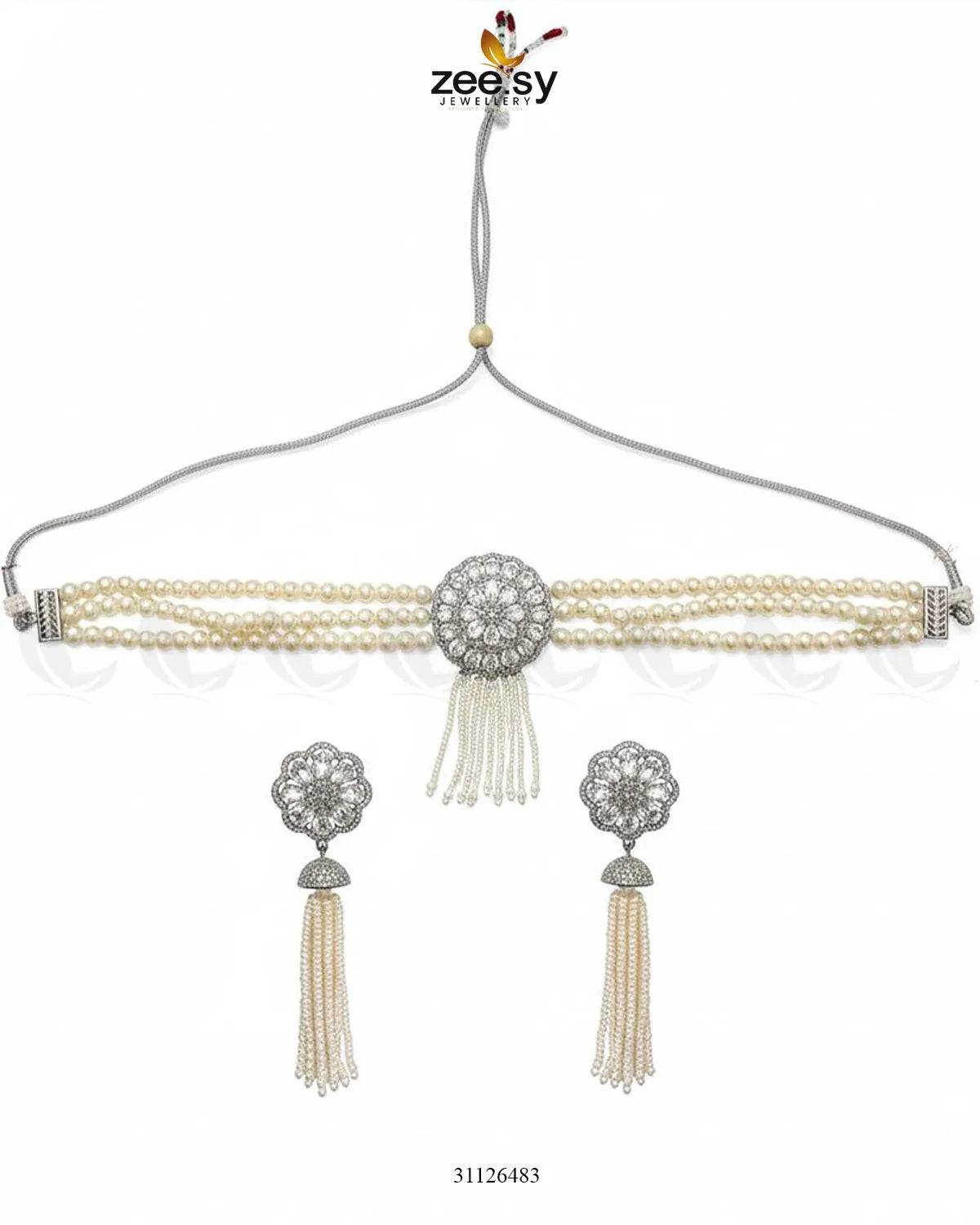 Floral Pearl Beaded Choker Set - Zeesy Jewellery