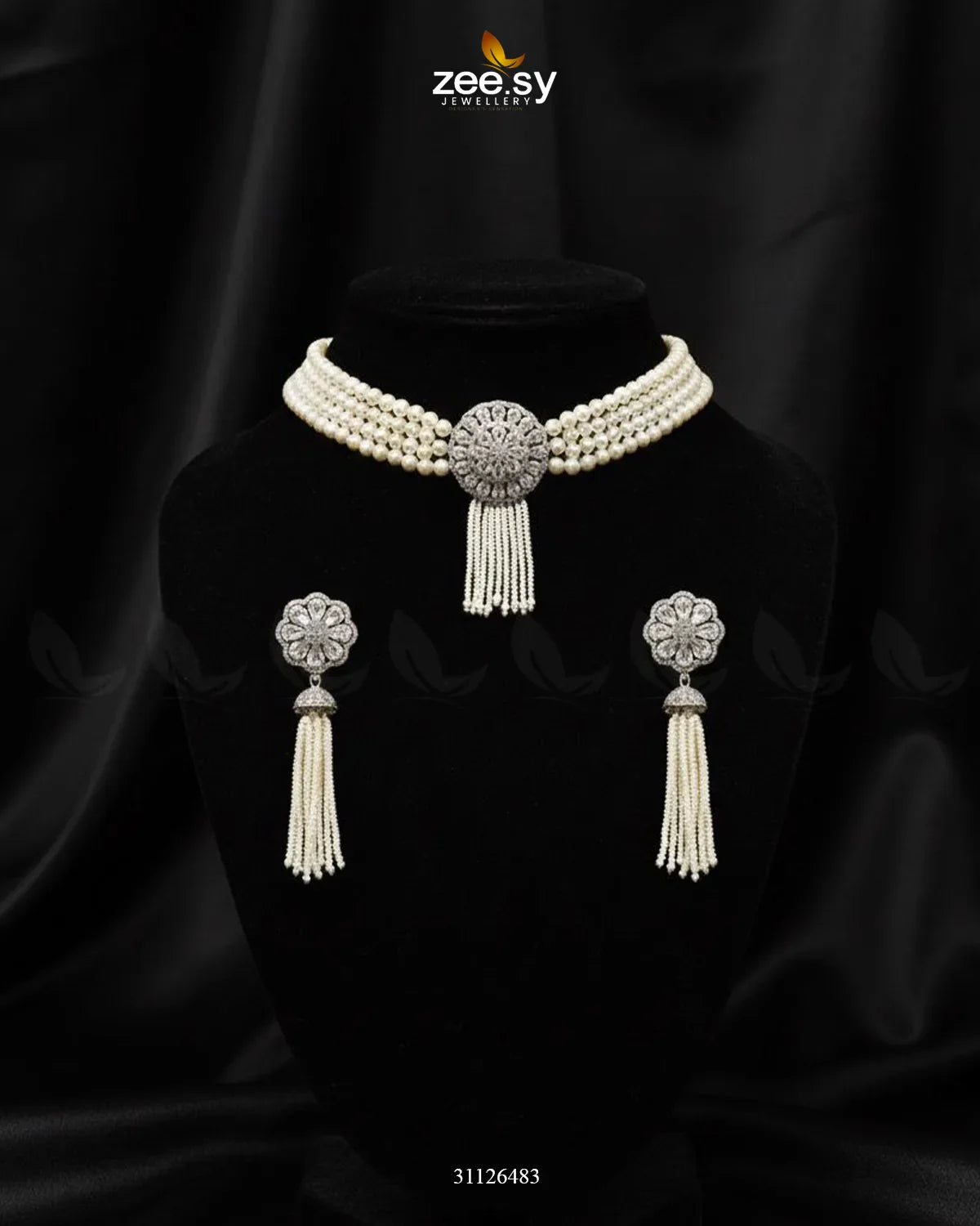 Floral Pearl Beaded Choker Set - Zeesy Jewellery