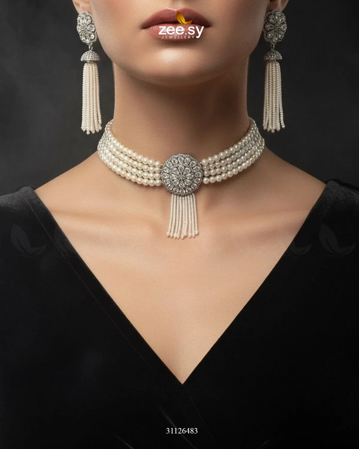 Floral Pearl Beaded Choker Set - Zeesy Jewellery