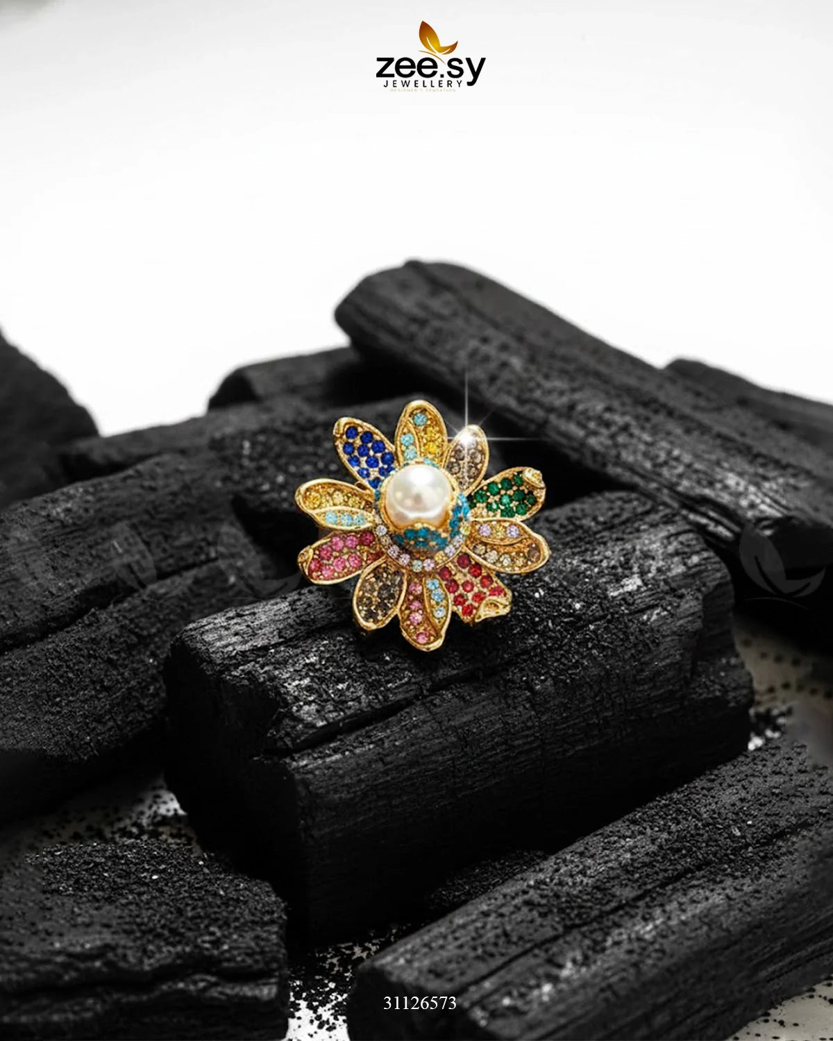 Floral Art Cluster Pave Ring - Zeesy Jewellery
