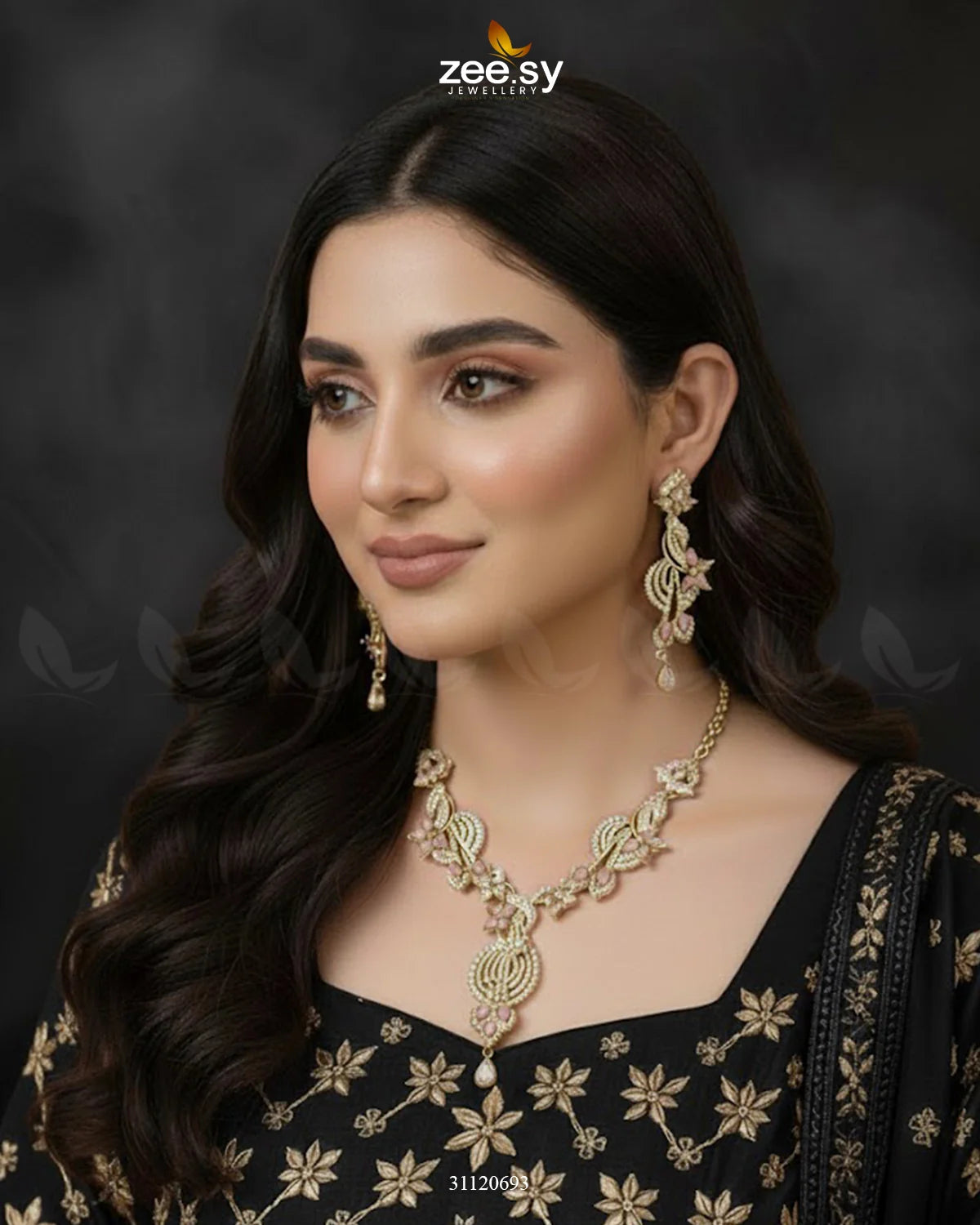Floral Sweep Cluster Necklace Set - Zeesy Jewellery