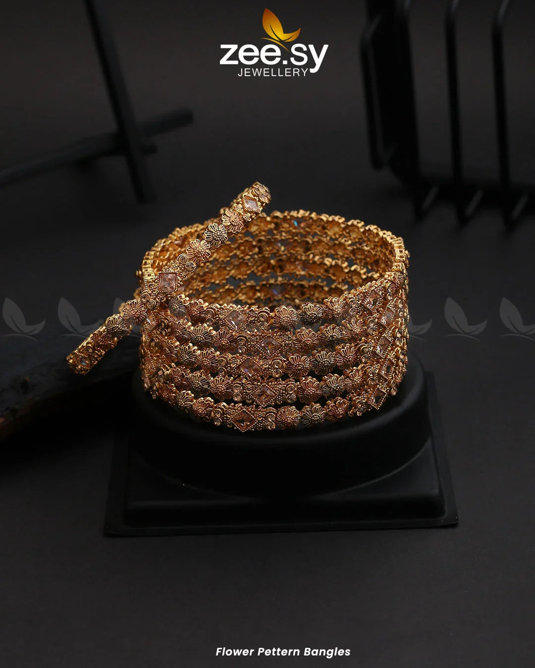 Flower Pettern Bangles Champagne - Zeesy Jewellery