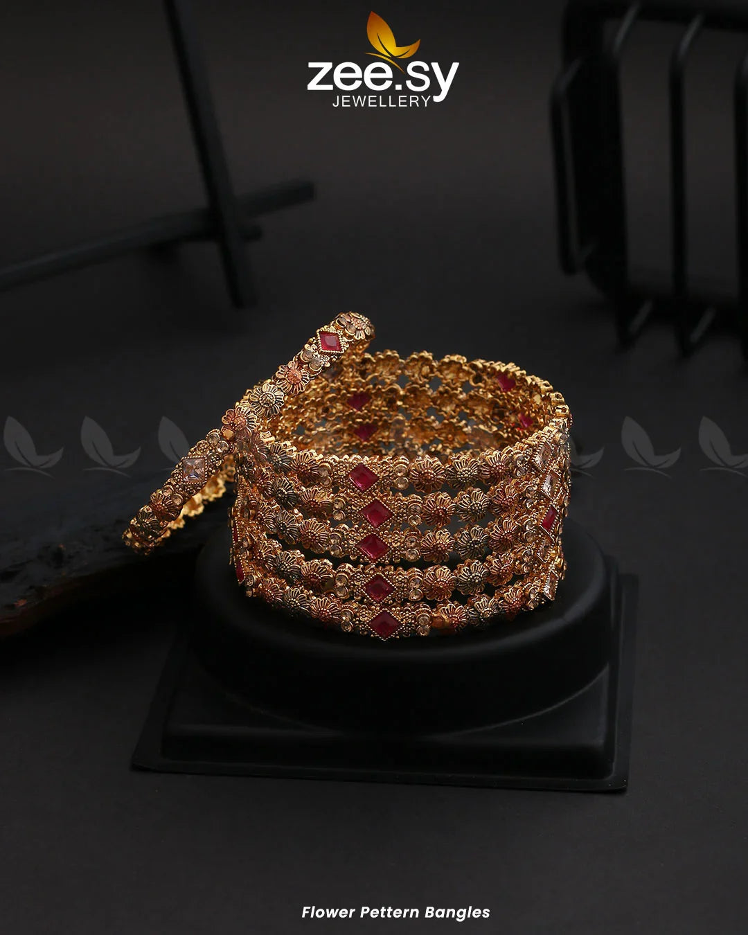 Flower Pettern Bangles Red - Zeesy Jewellery
