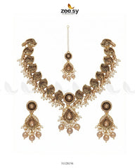 Foliage Bold Leaf Necklace Set Golden Champagne - Zeesy Jewellery