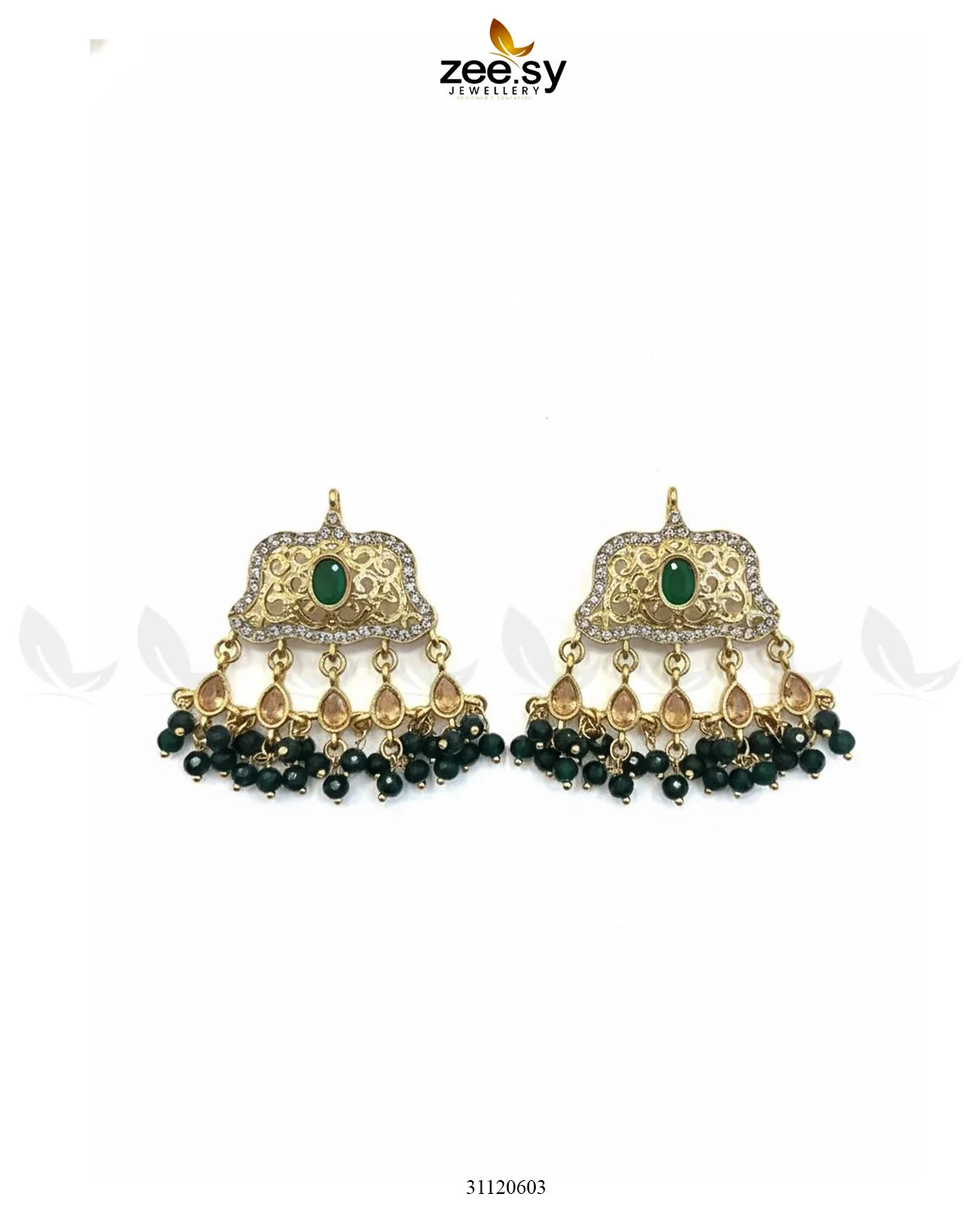 Elegant Tassel Moti Work Earrings Golden Green - Zeesy Jewellery