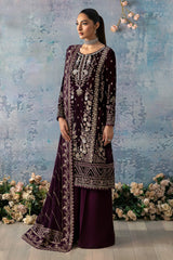 Celeste By Gulaal Unstitched 3 Piece Velvet Suit-Sangria