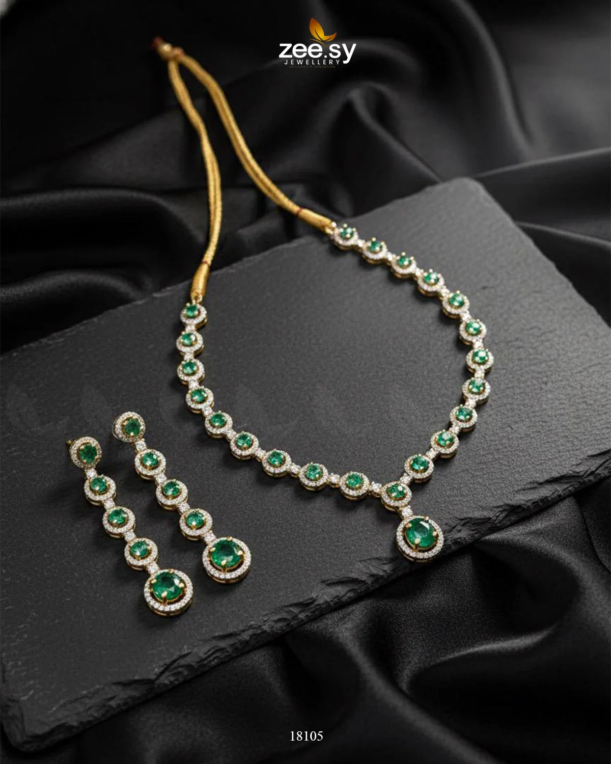 Freesia Necklace Set Golden Green - Zeesy Jewellery