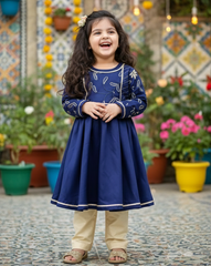 Hiba Fashion Navy Blue and Fawn 2 PC Silk suit (BFC-0027)
