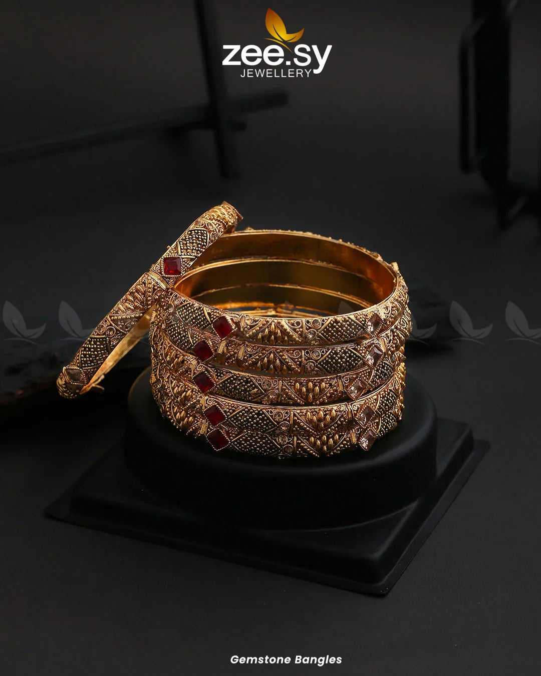 Gemstone Bangles Red - Zeesy Jewellery