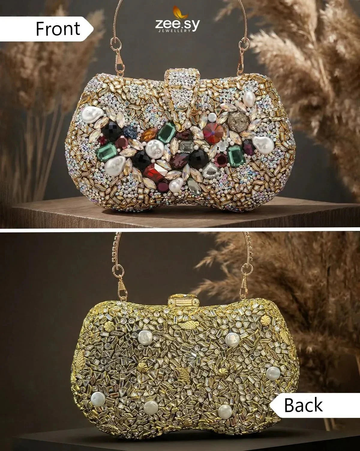Gilded Embellished Kundan Clutch Bag