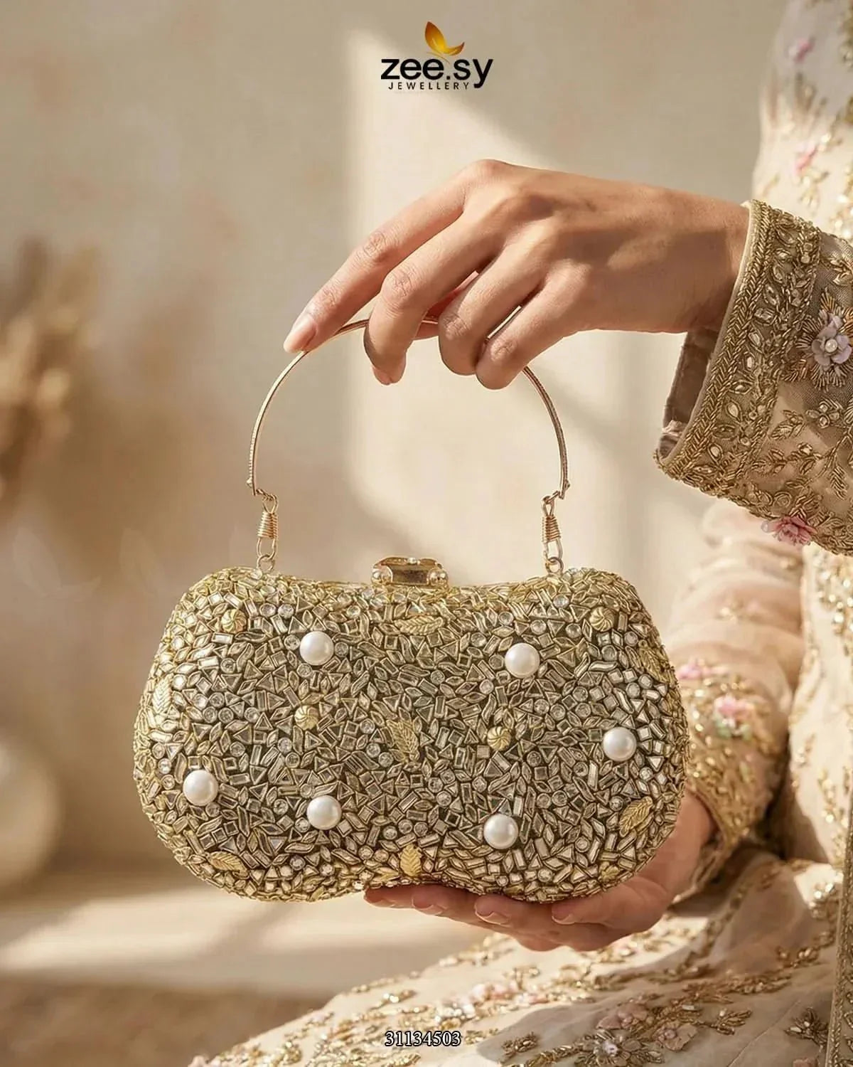 Gilded Embellished Kundan Clutch Bag