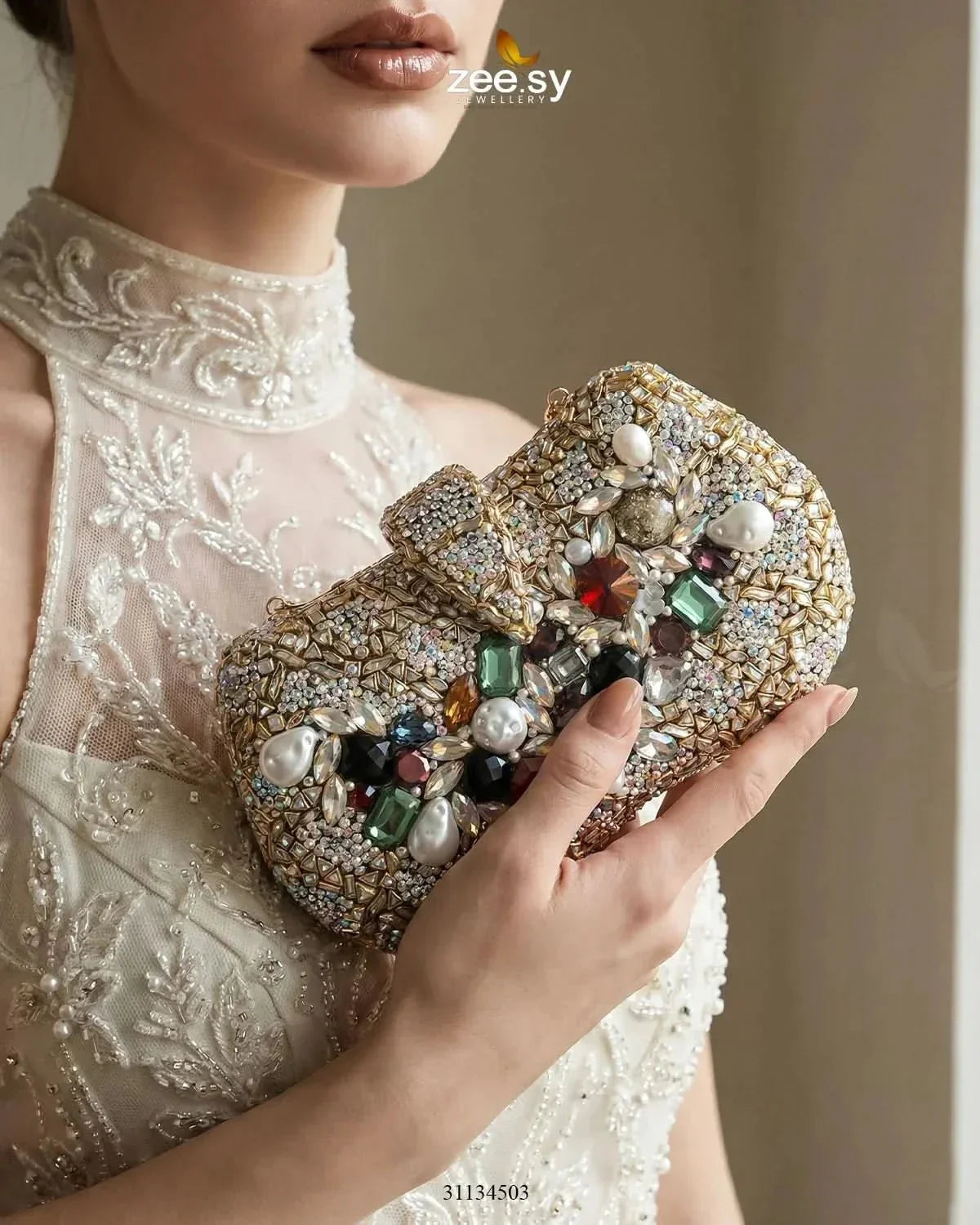 Gilded Embellished Kundan Clutch Bag