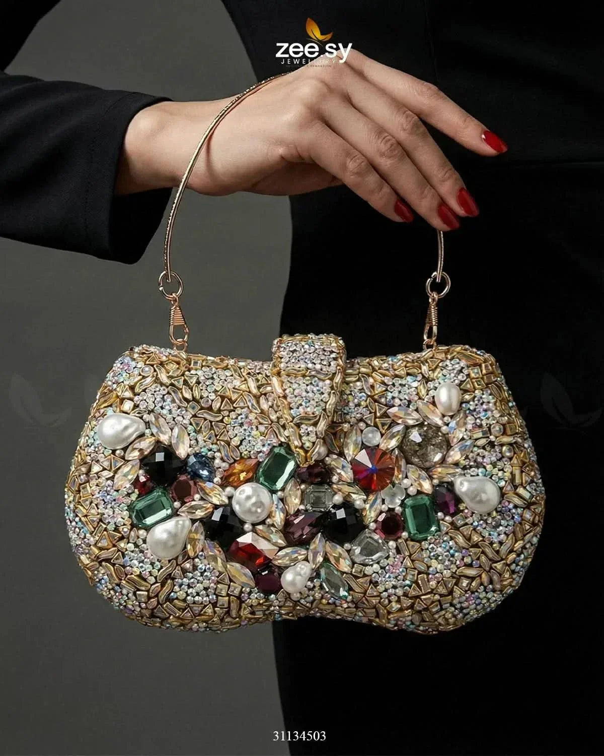 Gilded Embellished Kundan Clutch Bag