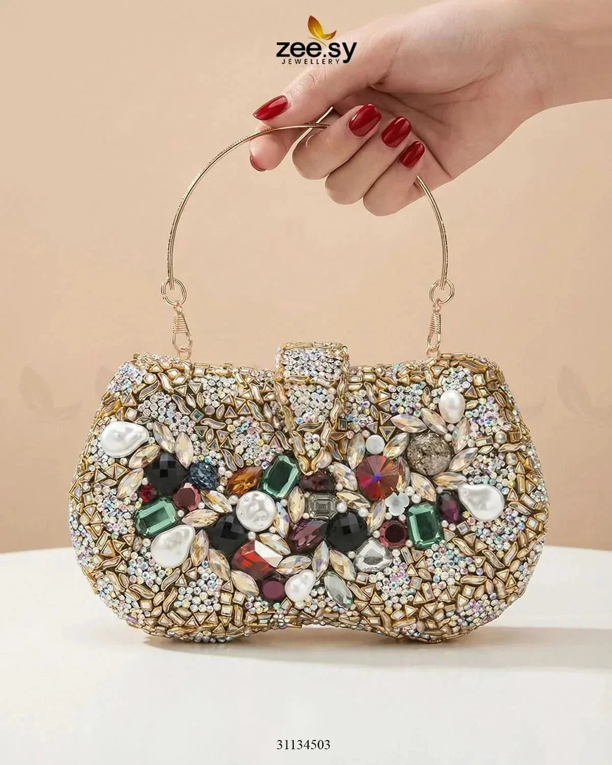 Gilded Embellished Kundan Clutch Bag