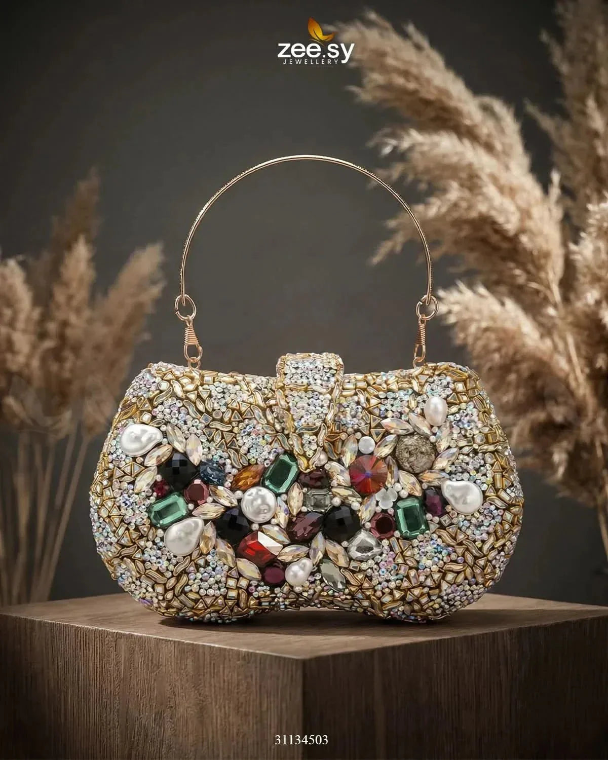 Gilded Embellished Kundan Clutch Bag
