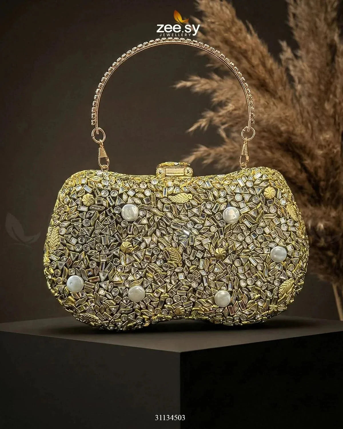 Gilded Embellished Kundan Clutch Bag