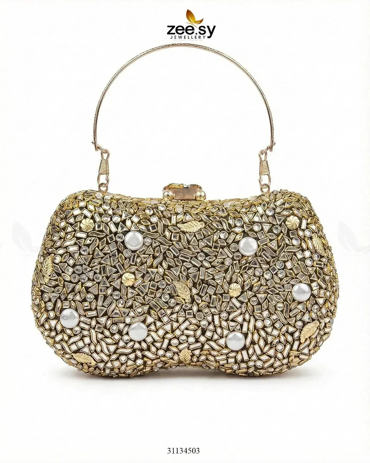 Gilded Embellished Kundan Clutch Bag