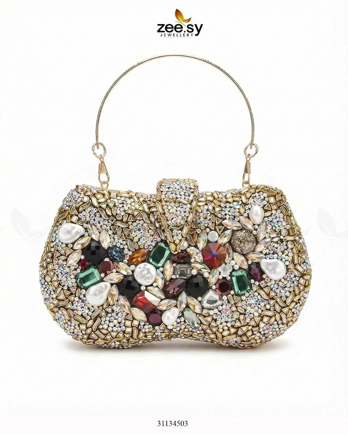 Gilded Embellished Kundan Clutch Bag