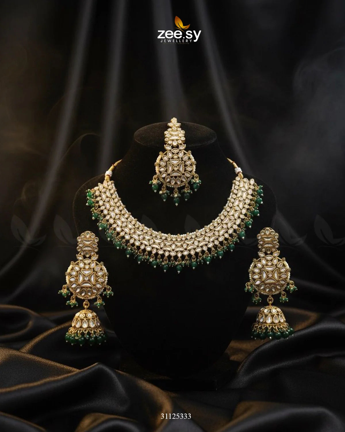 Gilded Perpetual Crystal Necklace Set Golden Green - Zeesy Jewellery
