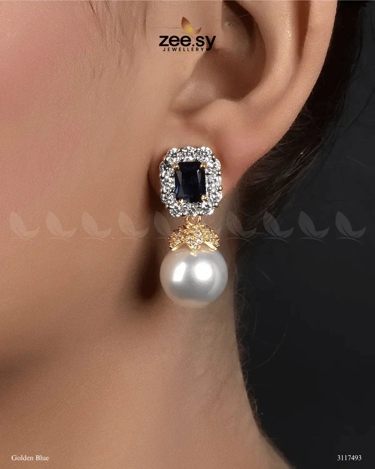 Girik Pearl Earrings Golden Blue - Zeesy Jewellery