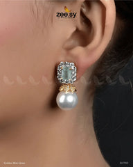 Girik Pearl Earrings Golden Mint Green - Zeesy Jewellery
