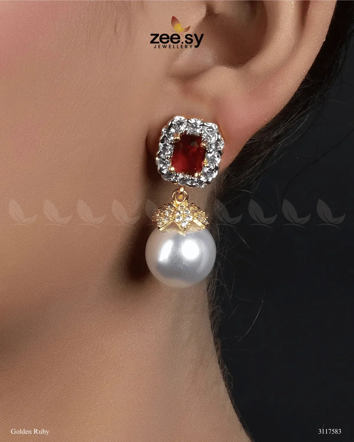 Girik Pearl Earrings Golden Ruby - Zeesy Jewellery
