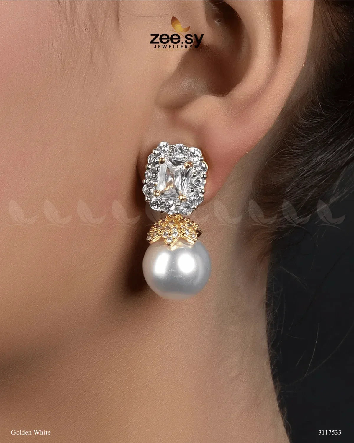 Girik Pearl Earrings Golden White - Zeesy Jewellery