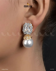 Girik Pearl Earrings Golden White - Zeesy Jewellery