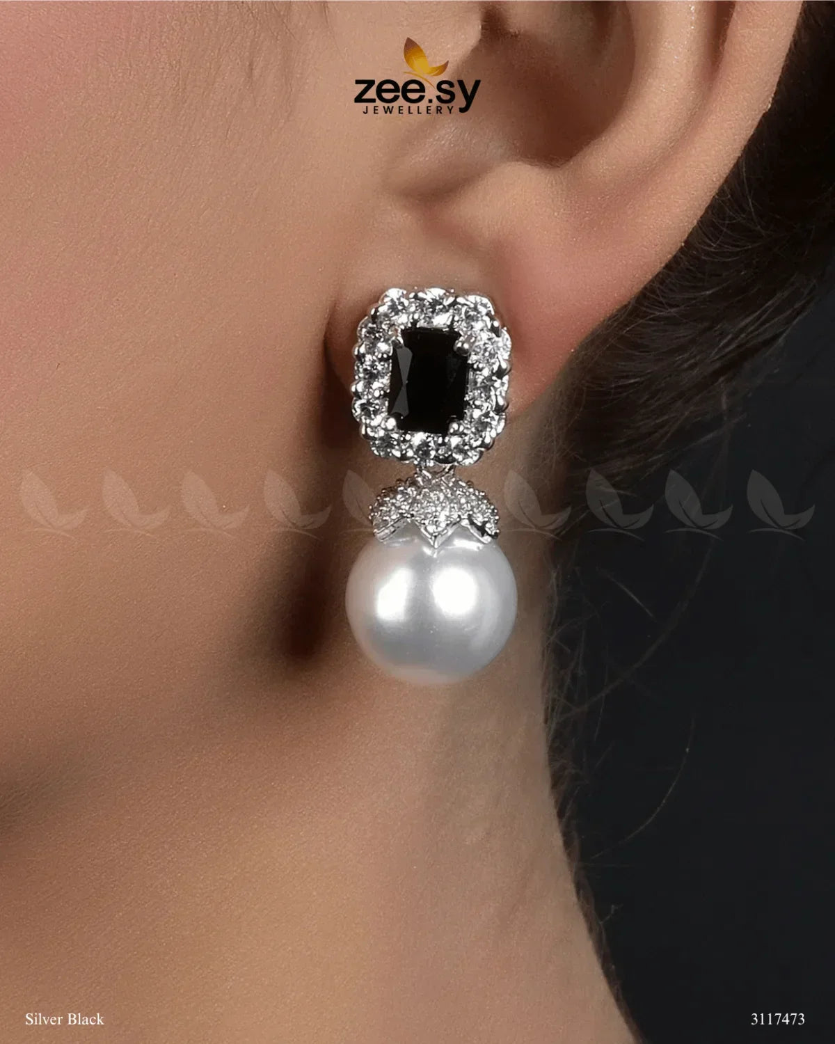 Girik Pearl Earrings Silver Black - Zeesy Jewellery