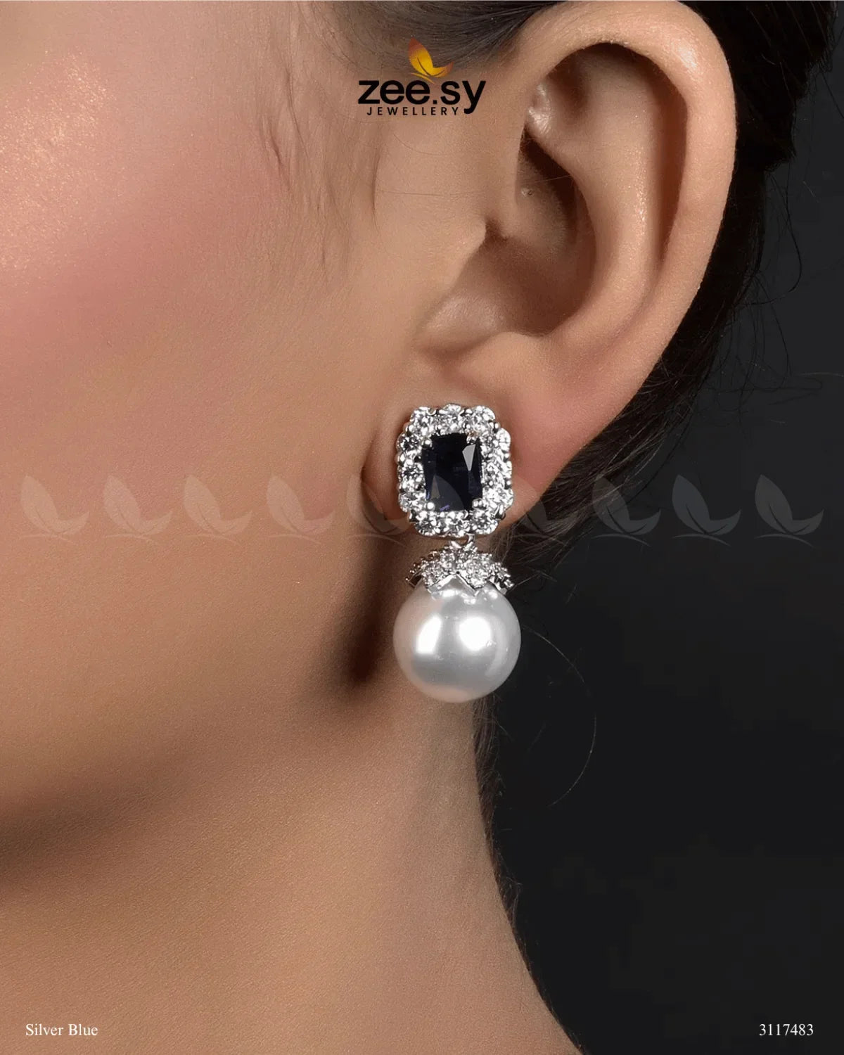 Girik Pearl Earrings Silver Blue - Zeesy Jewellery