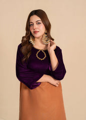 Luxe A Velvet Affair By Stitch Vibes Stitched Winter Suit-Gold Color Block Velvet Dress