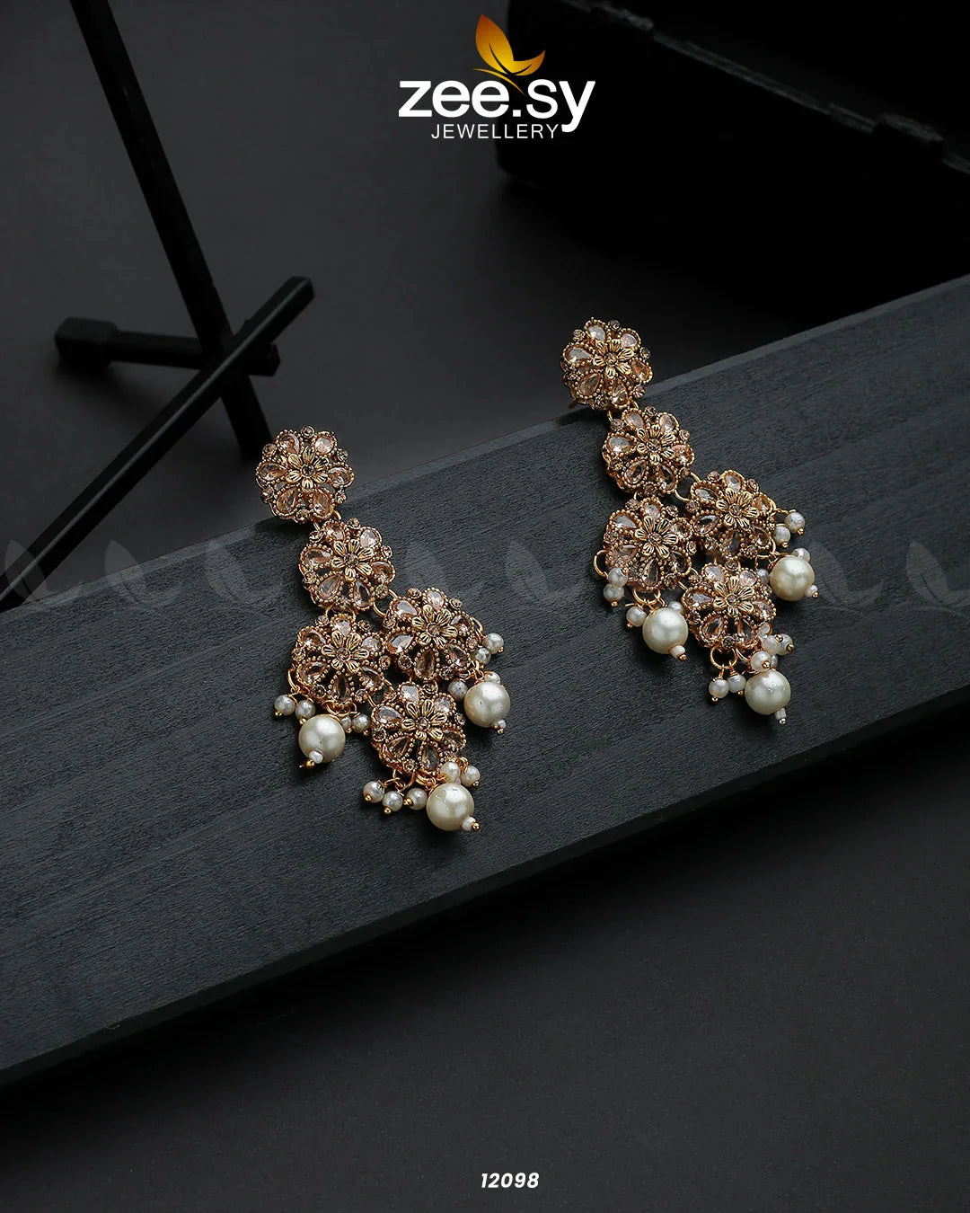 Golden Orchid Elegance Earrings Champagne - Zeesy Jewellery