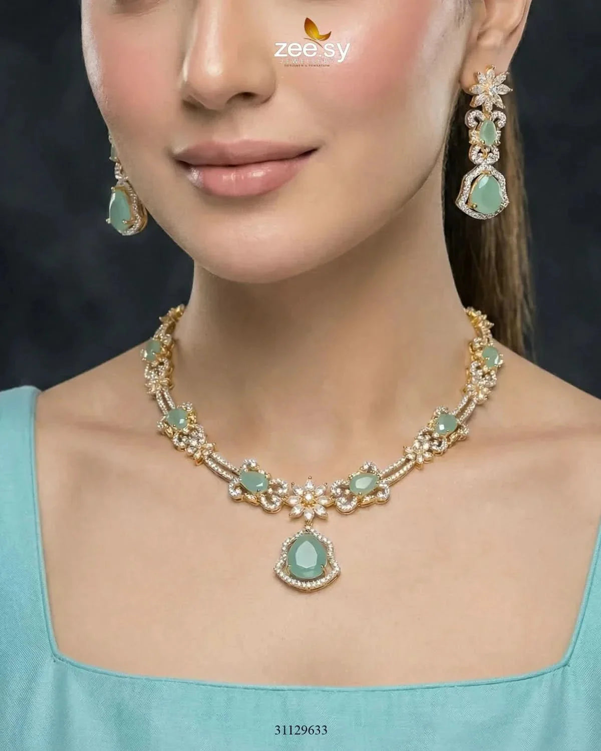 Golden Cocktail Stone Necklace Set