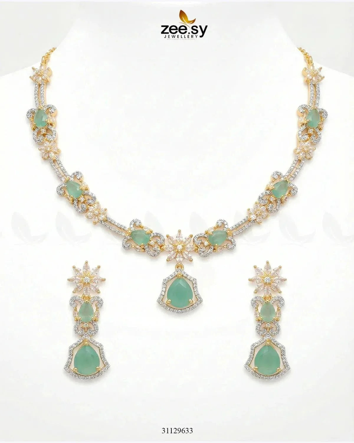Golden Cocktail Stone Necklace Set