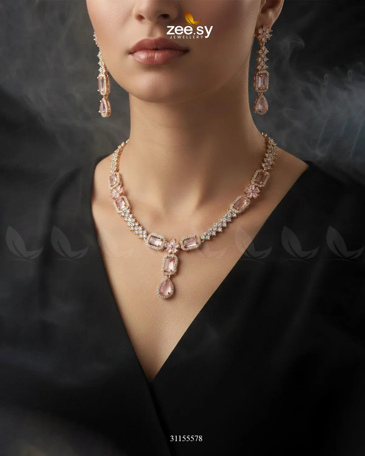 Destiny's Grand Oval Necklace Set Golden Mint Pink - Zeesy Jewellery