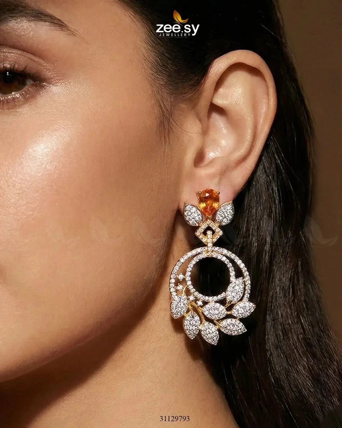Golden Royal Round Zirconia Earrings