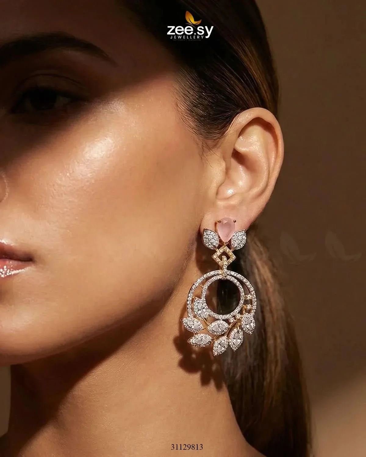 Golden Royal Round Zirconia Earrings