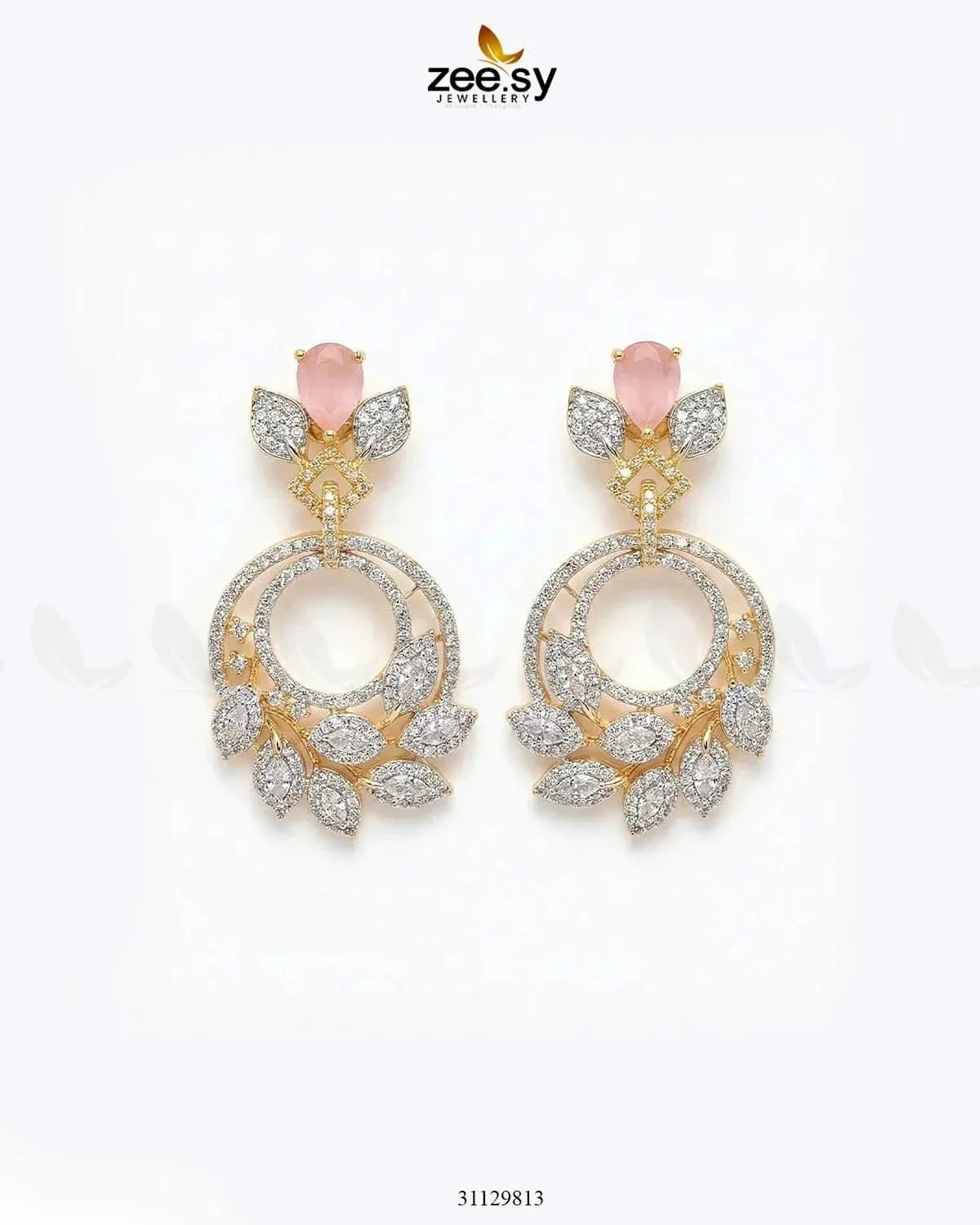 Golden Royal Round Zirconia Earrings