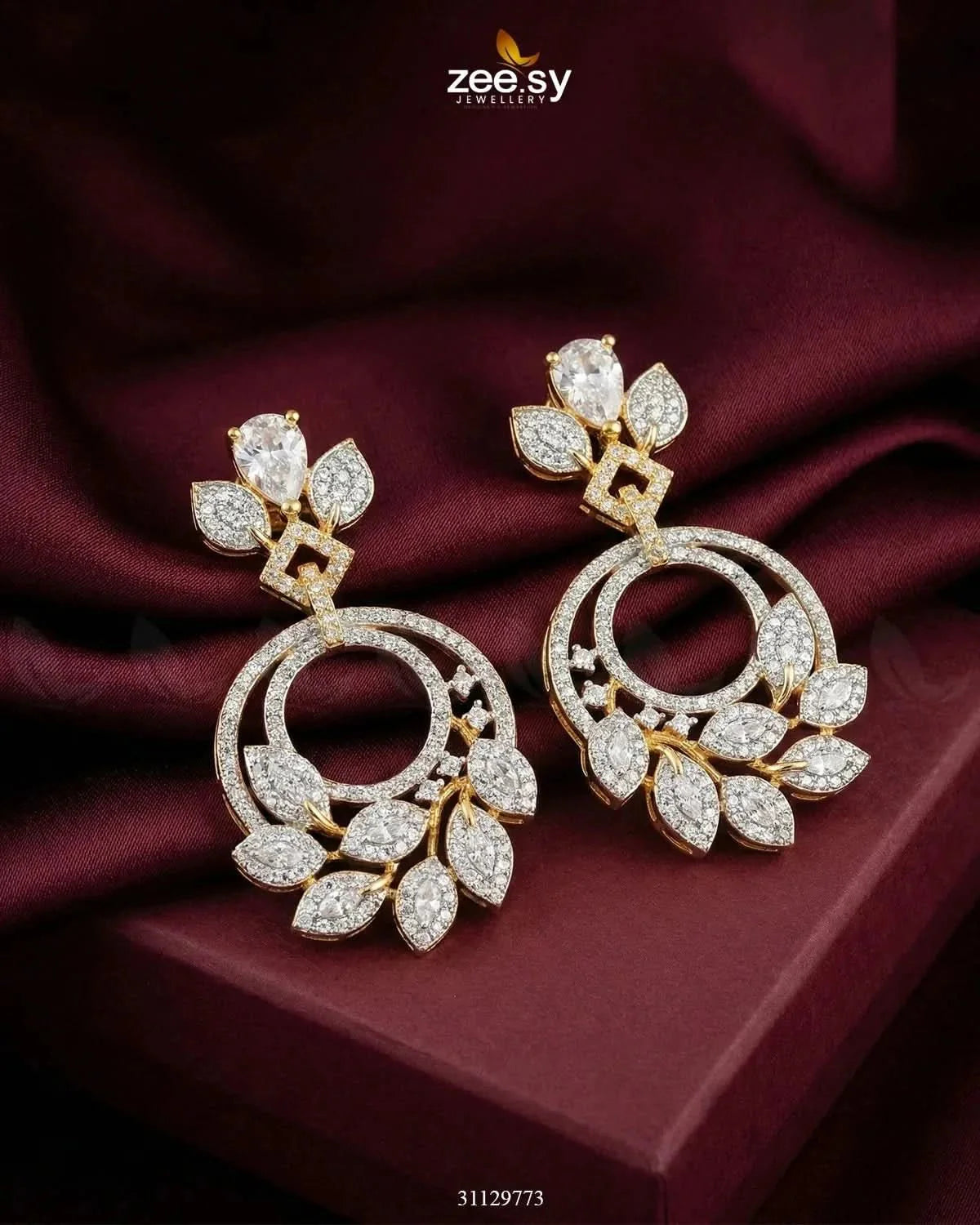 Golden Royal Round Zirconia Earrings