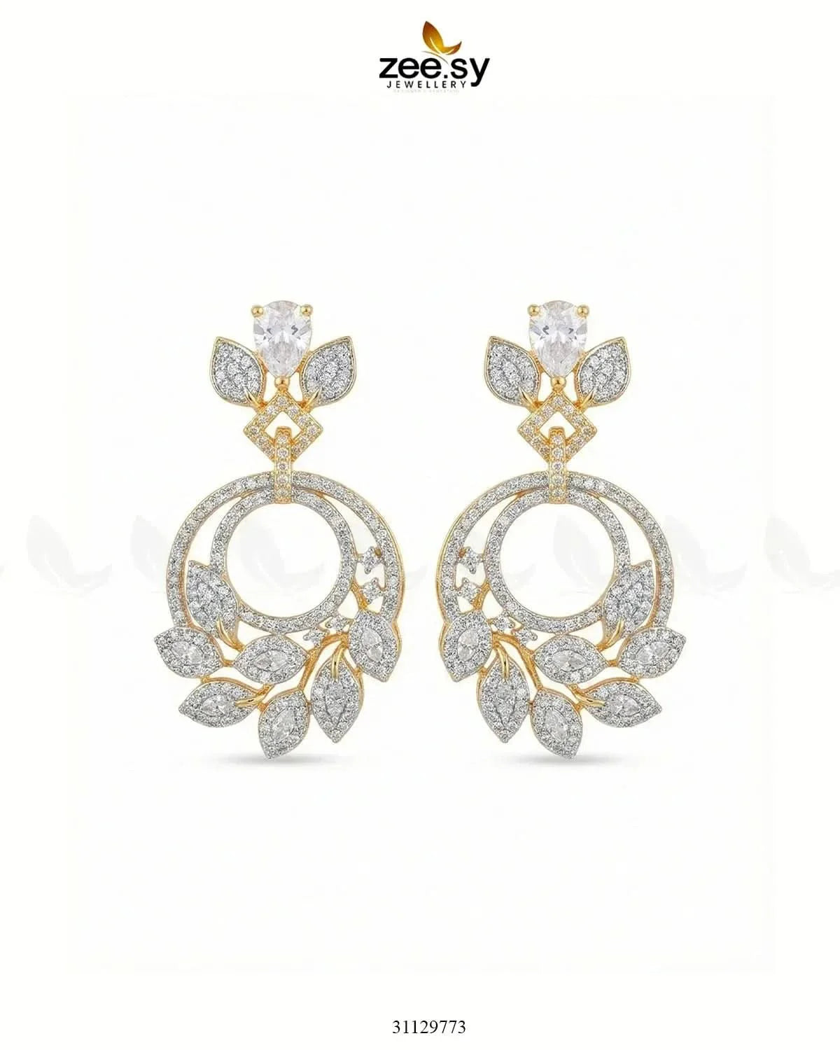 Golden Royal Round Zirconia Earrings