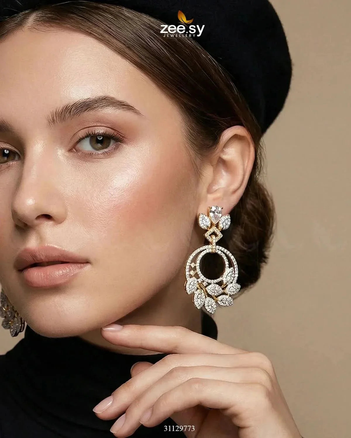 Golden Royal Round Zirconia Earrings