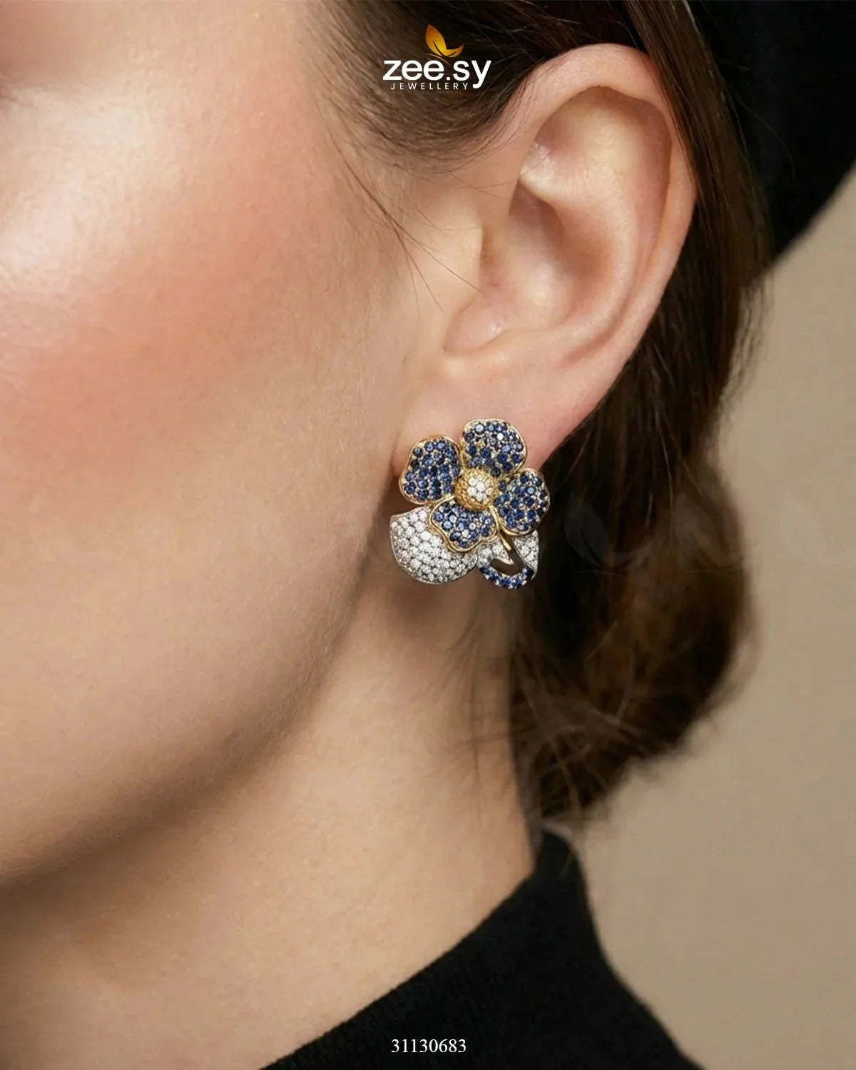 Golden Sapphires Floral Crystal Earrings