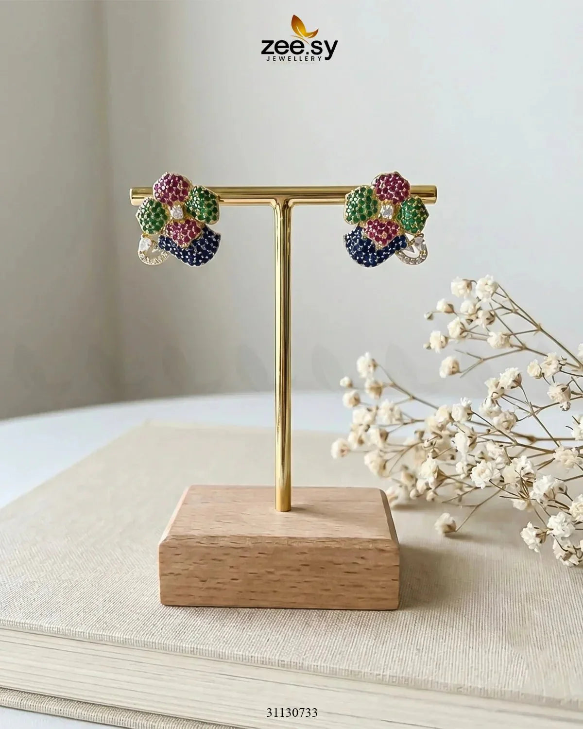 Golden Sapphires Floral Crystal Earrings