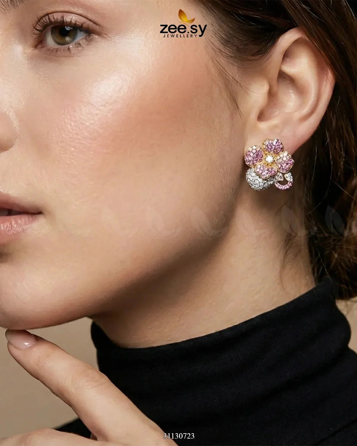 Golden Sapphires Floral Crystal Earrings
