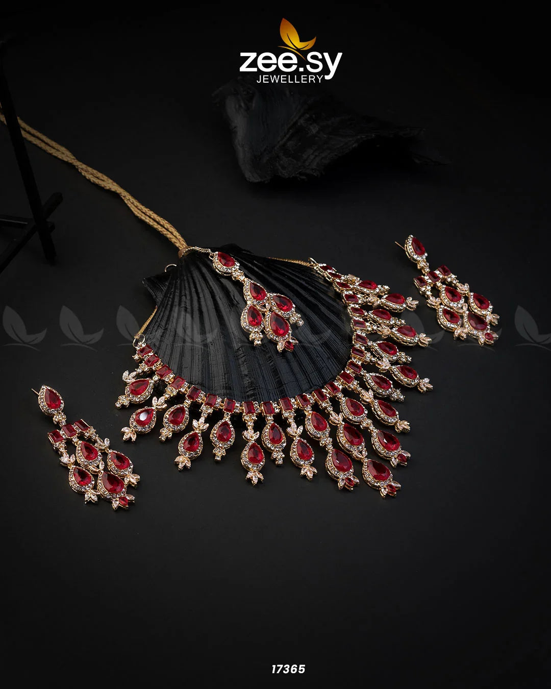 Gorgeous Necklace Set Golden Red - Zeesy Jewellery