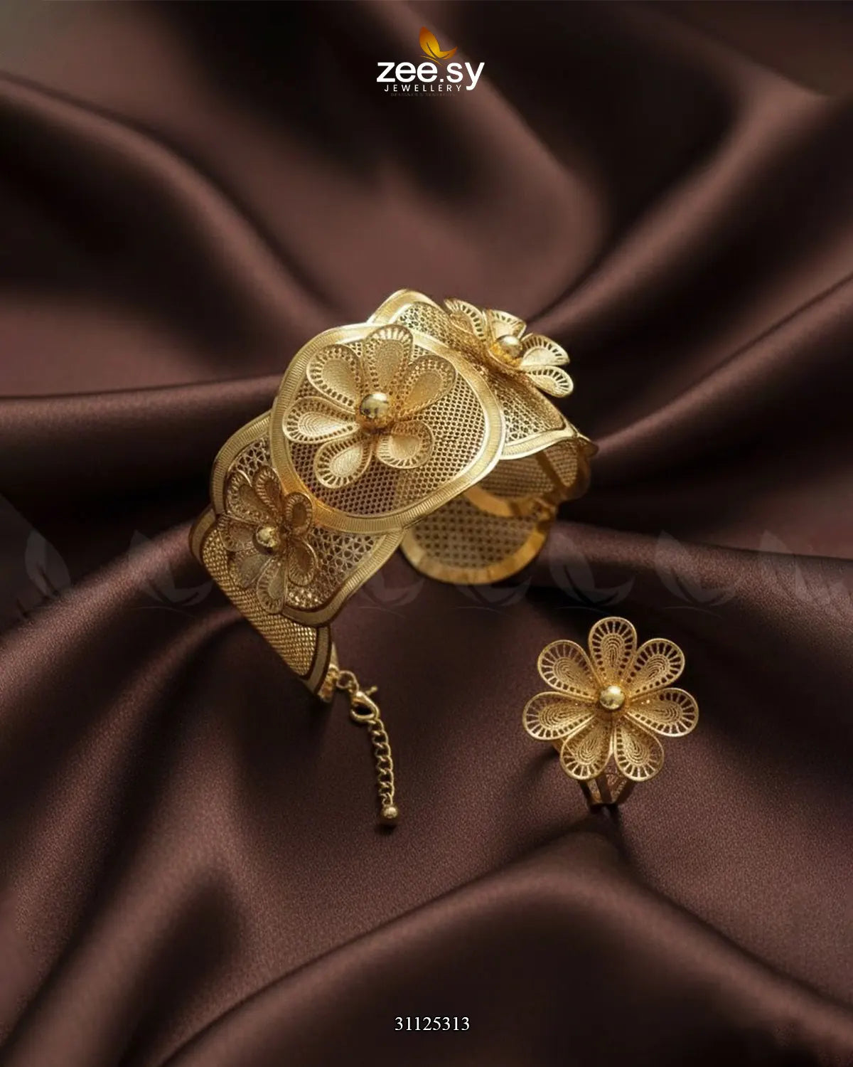 Grand Floral Statement Bangle Ring Set - Zeesy Jewellery