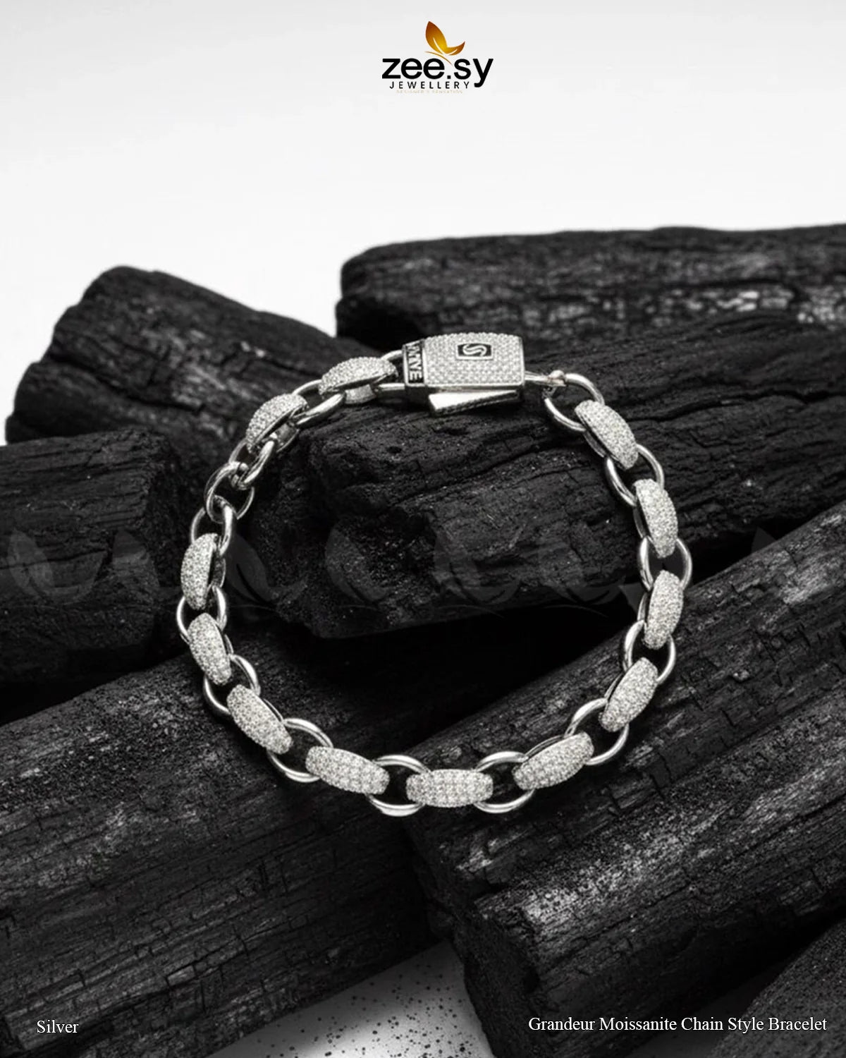 Grandeur Moissanite Charm Style Bracelet Silver - Zeesy Jewellery