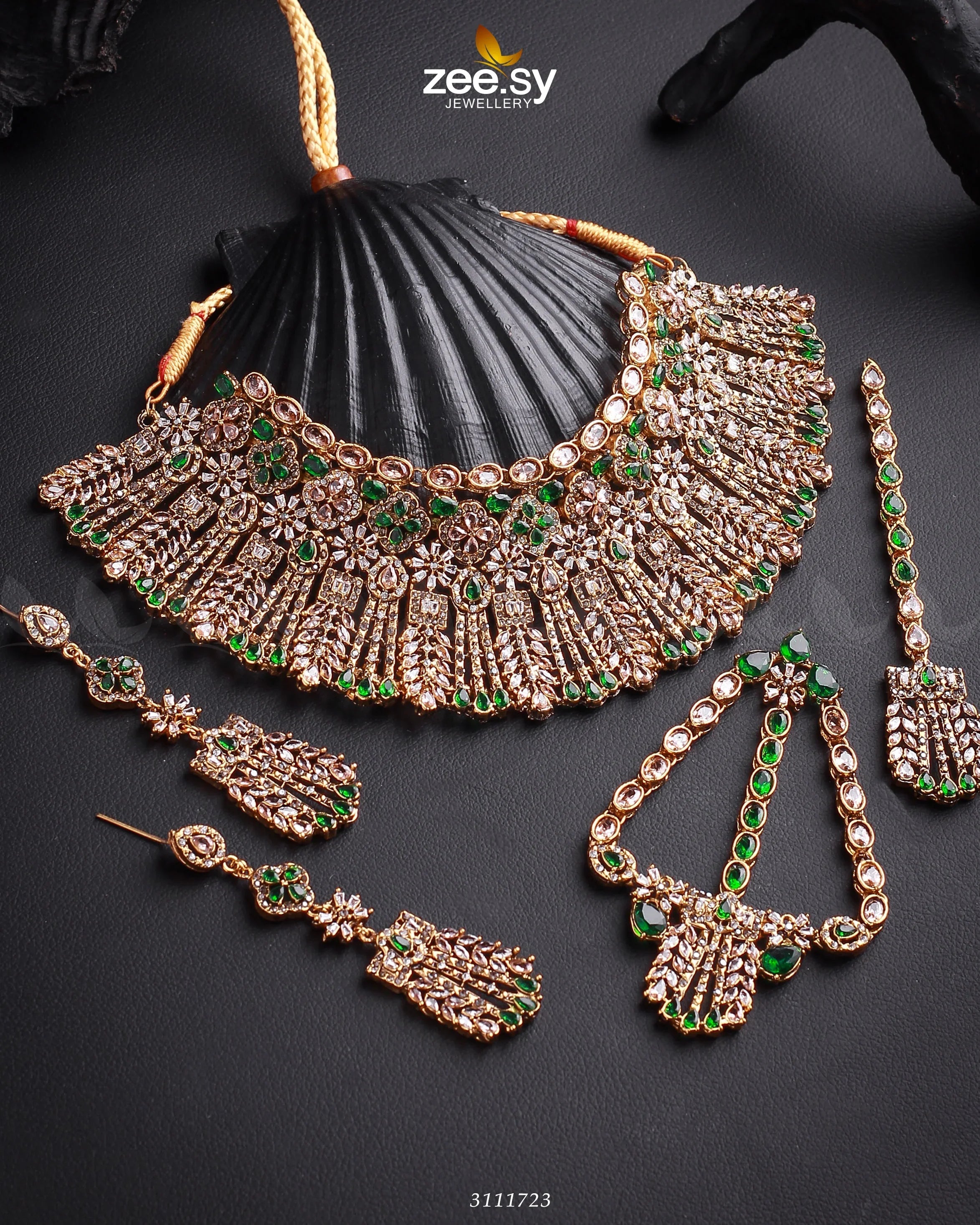 Momina Bridal Sets Golden Green - Zeesy Jewellery