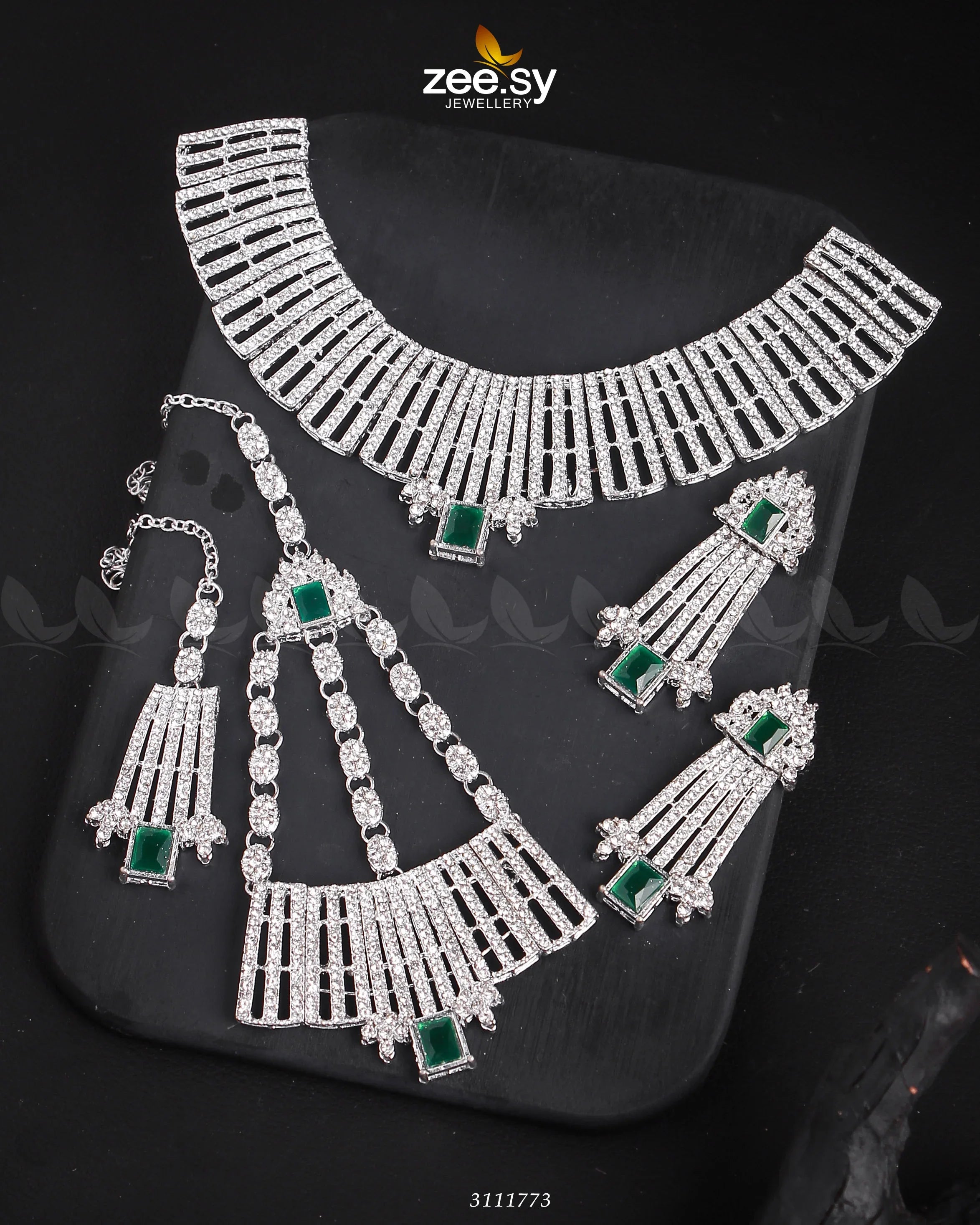 Asma's Bridal Sets Silver Green - Zeesy Jewellery